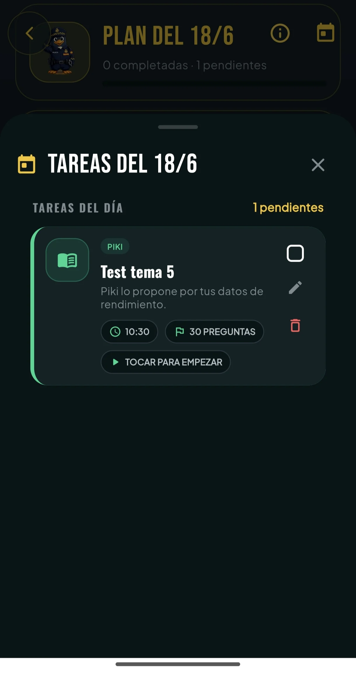 Tareas del día en Oposiplus