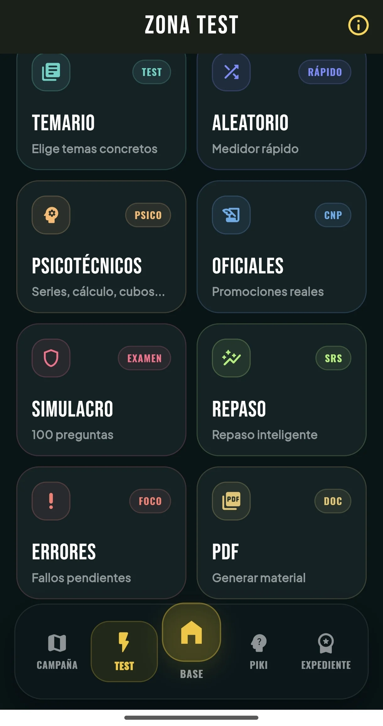 Zona test en Oposiplus